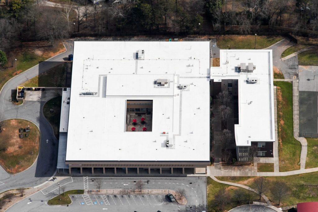 Roof replacement on greenville middle school , completed by wnc roofing