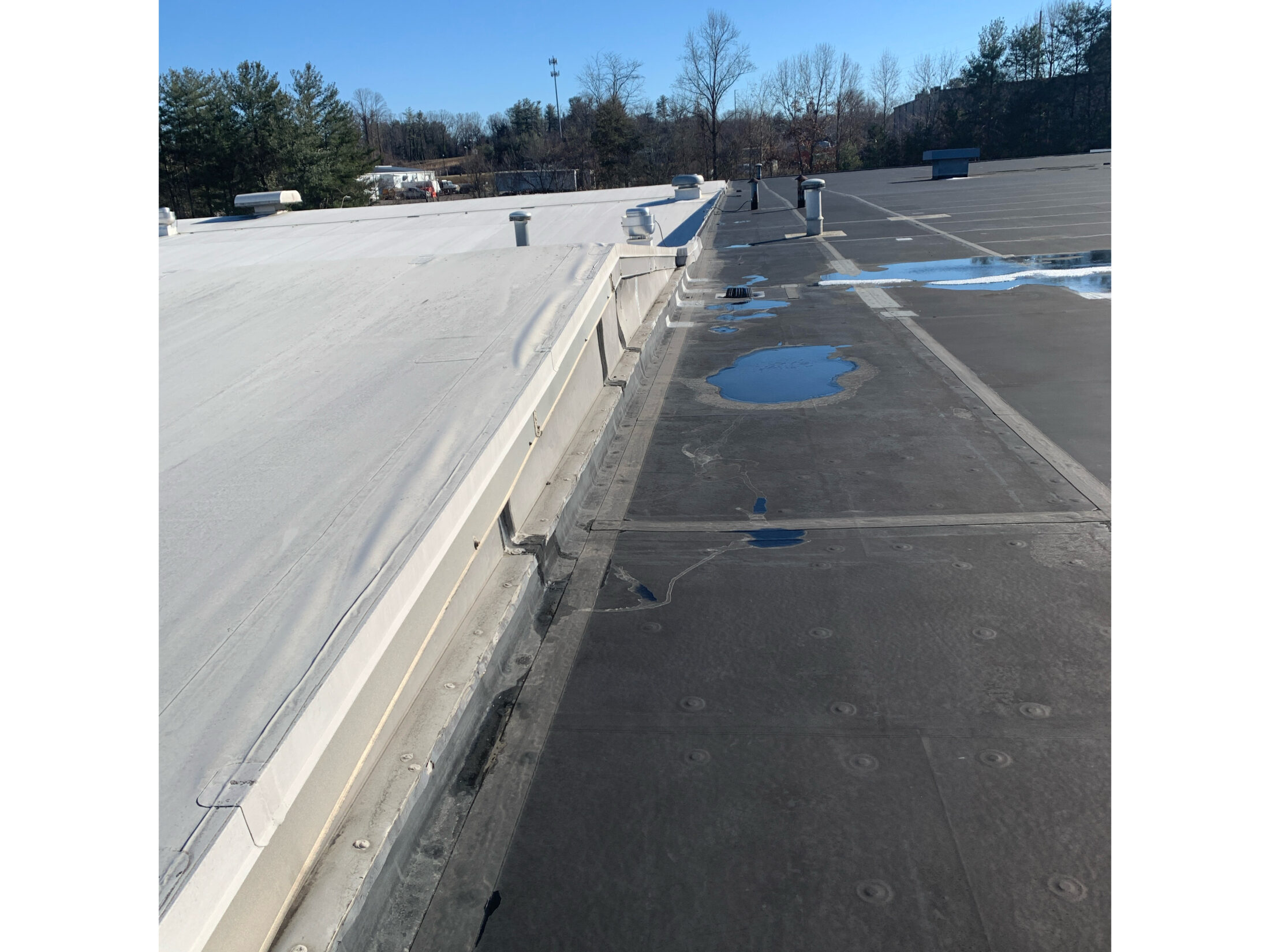 Long and old roof transition that is in need of replacement