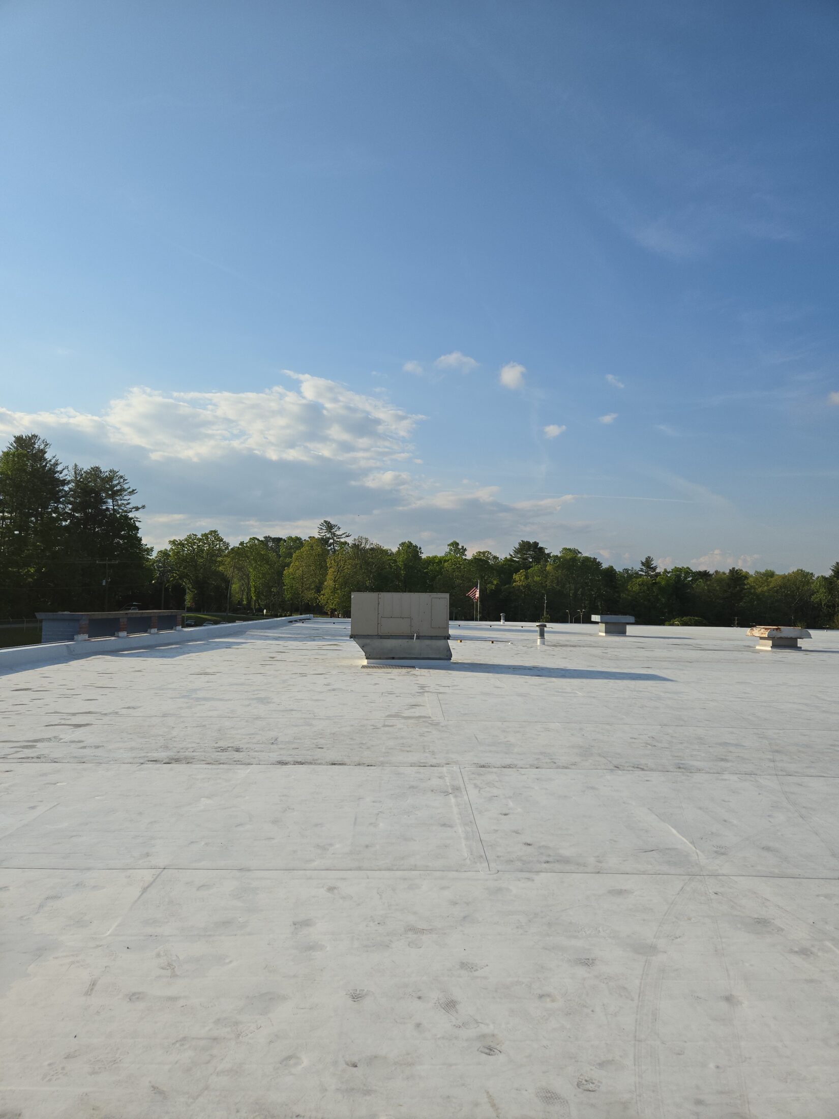 Finished FM GLobal TPO roof that is ready for final cleaning