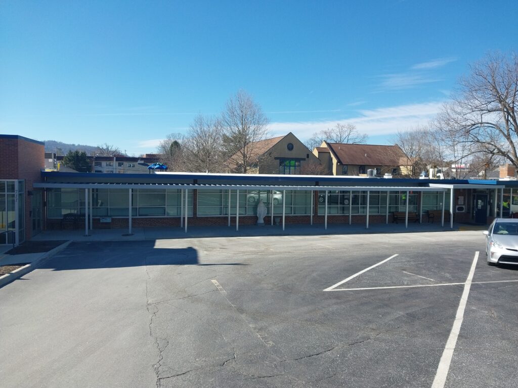 Installed edge metal on school walkway