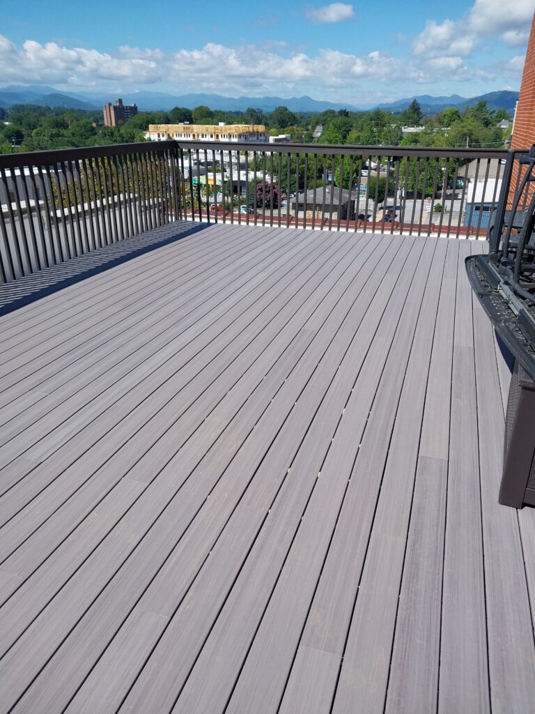 Newly rebuilt composite rooftop deck for an amenity at a downtown condo